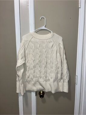 aerie Cream Cable-Knit Crewneck Sweater